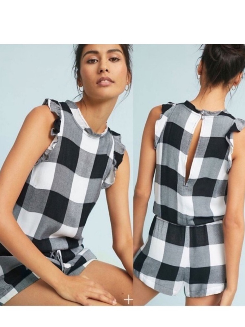 Anthropologie Cloth Stone Checker Print Romper‎ size small